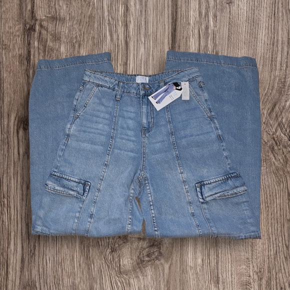 Time and Tru Women's Blue Wide Leg Cargo Jeans - Picture 3 of 8